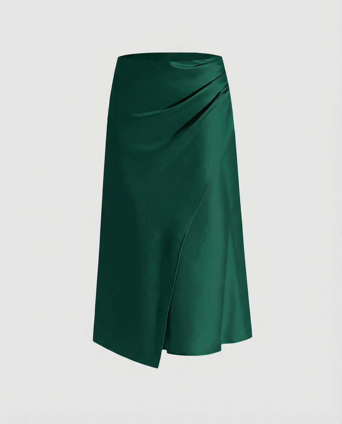 Satin Midi Skirt with Wrap Front and Split Hem