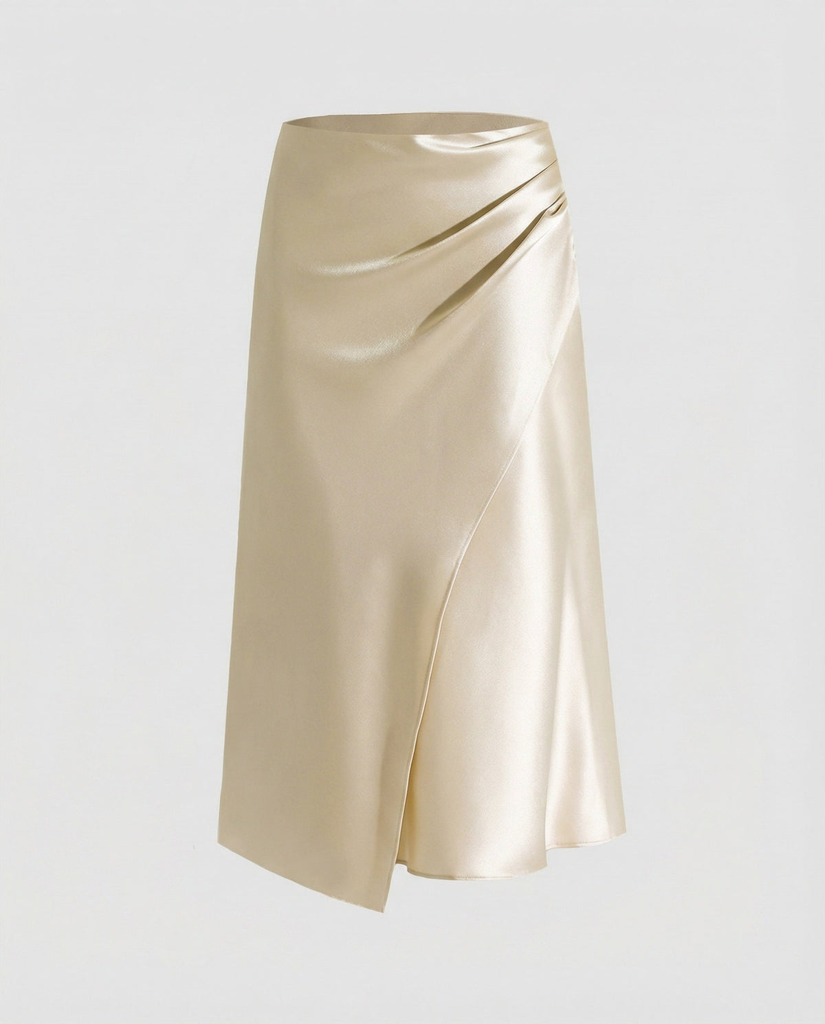 Satin Midi Skirt with Wrap Front and Split Hem