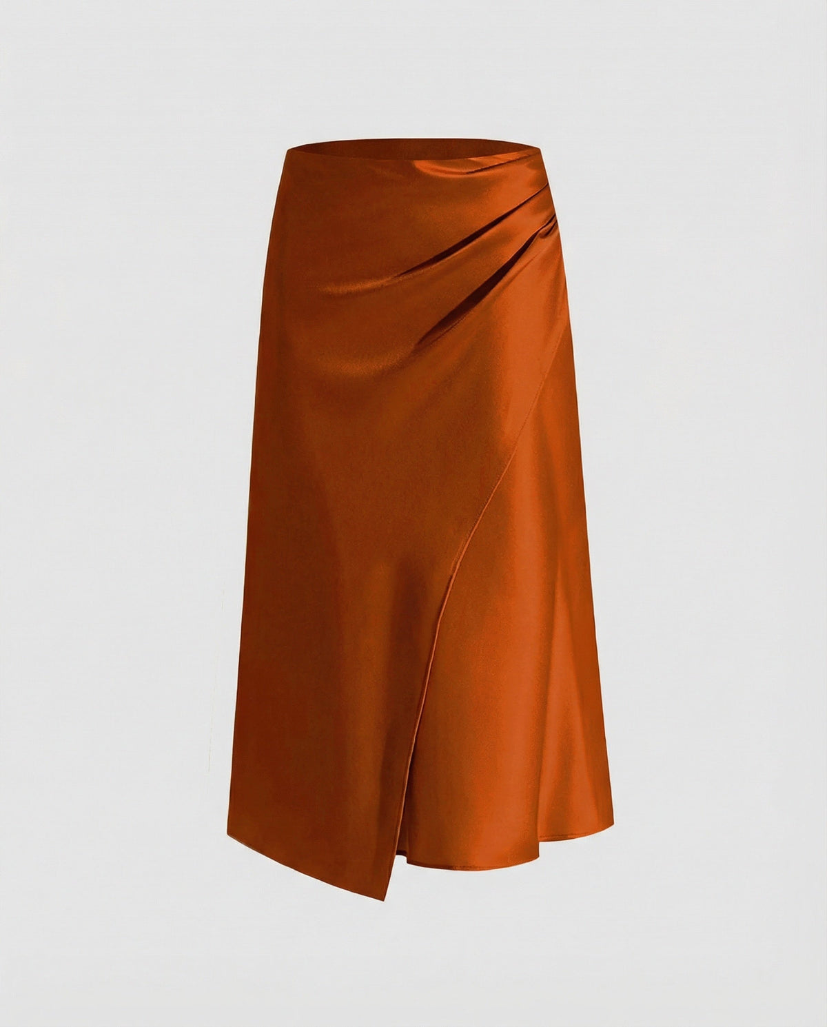 Satin Midi Skirt with Wrap Front and Split Hem