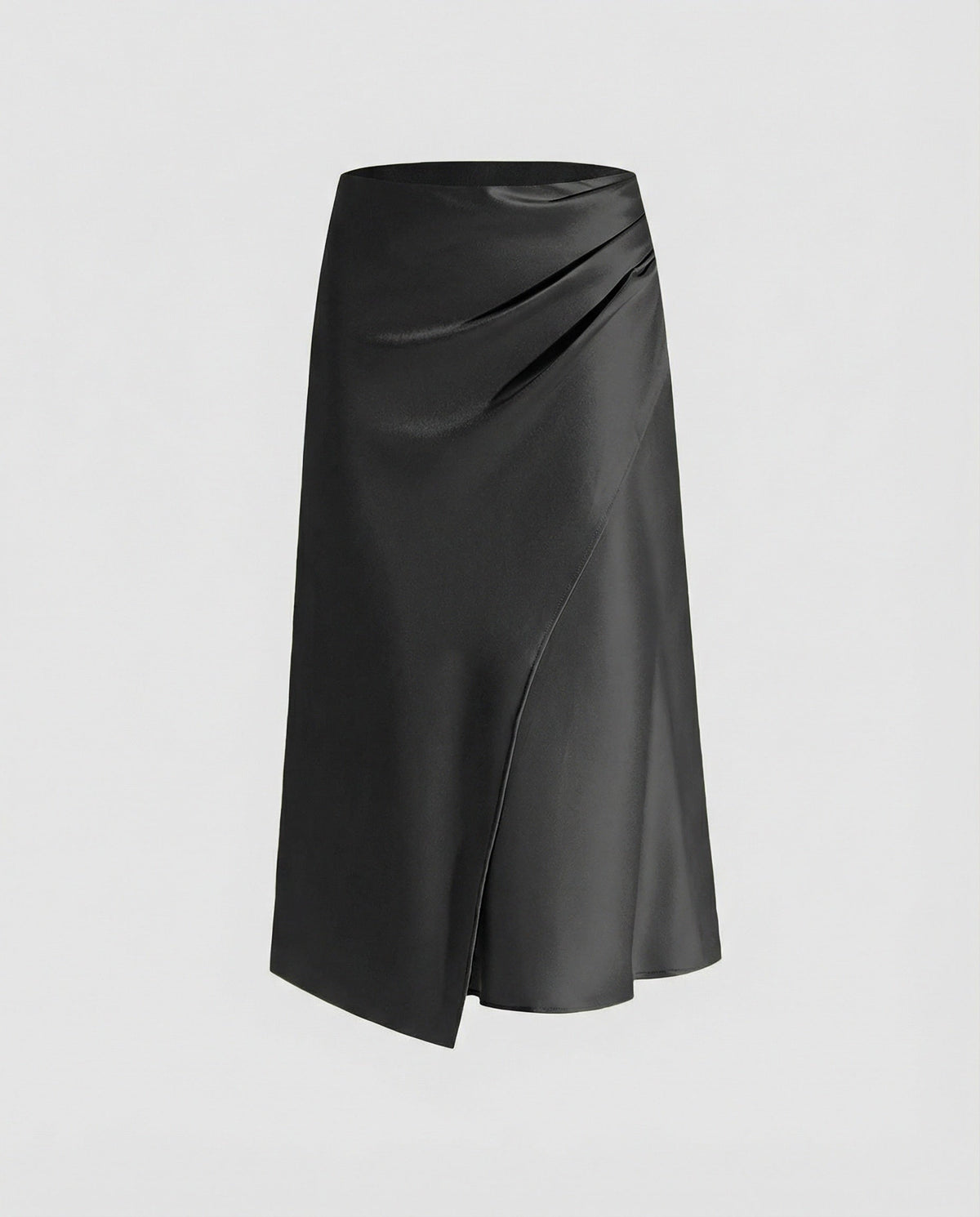 Satin Midi Skirt with Wrap Front and Split Hem