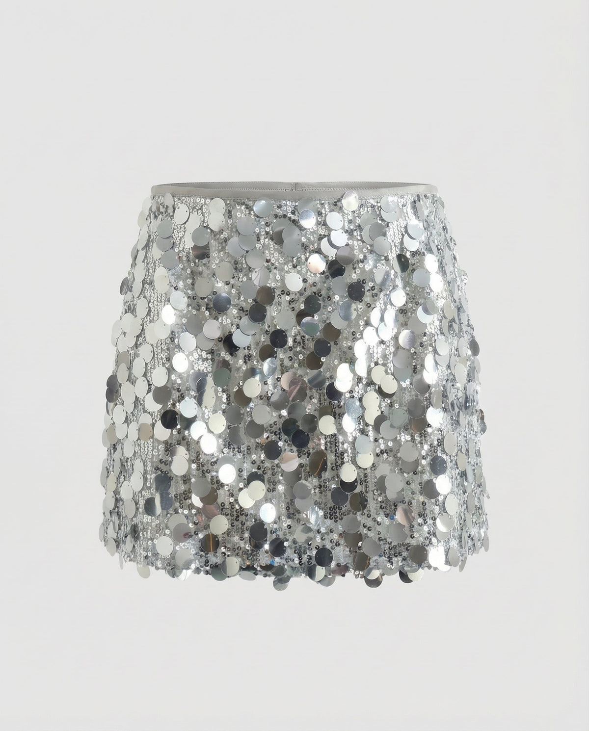 Sequin Mini Skirt with Large Disc Embellishment