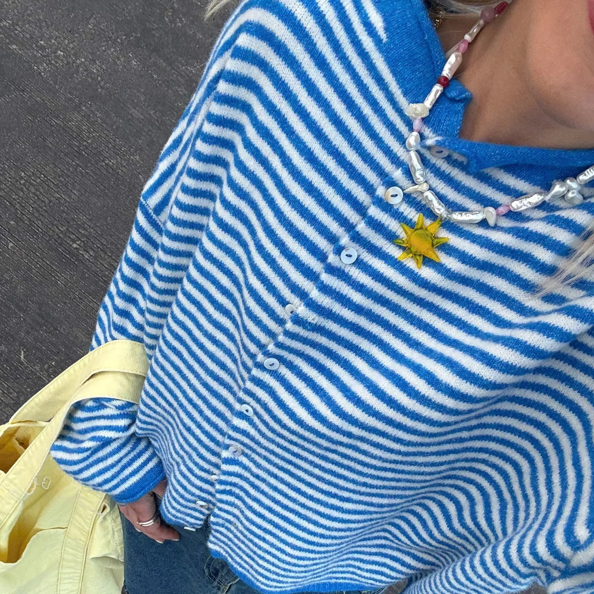 Soft Striped Cardigan with Collar and Button Front