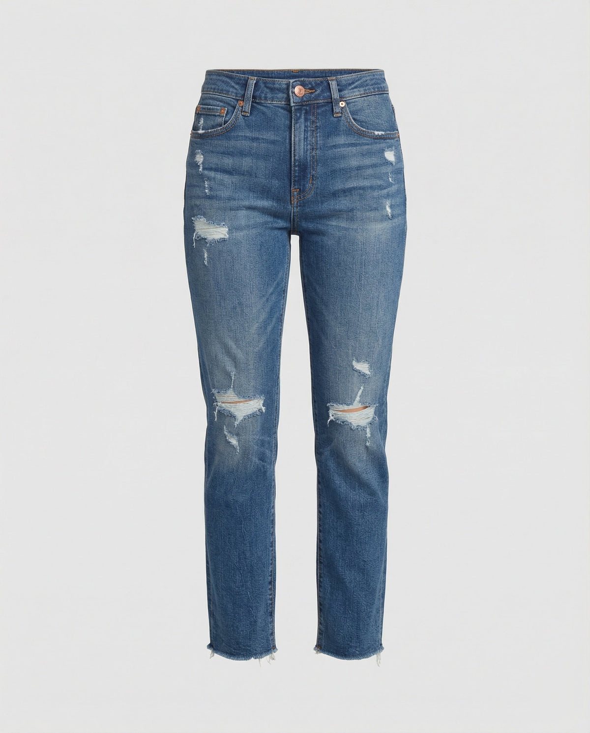 Straight Leg Jeans with Distressed Detail and Mid Rise
