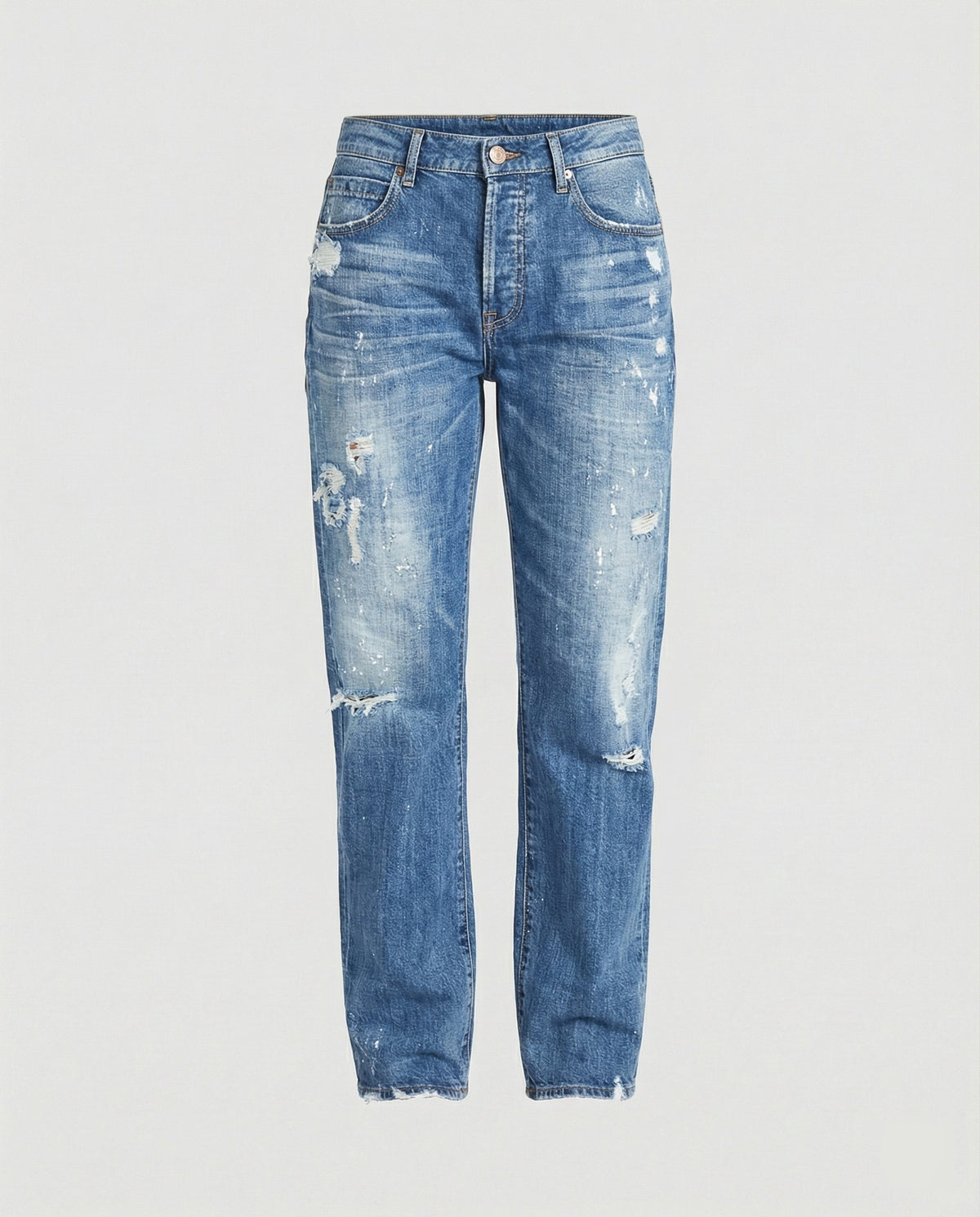 Straight Leg Jeans with Distressed Detail and Mid Rise