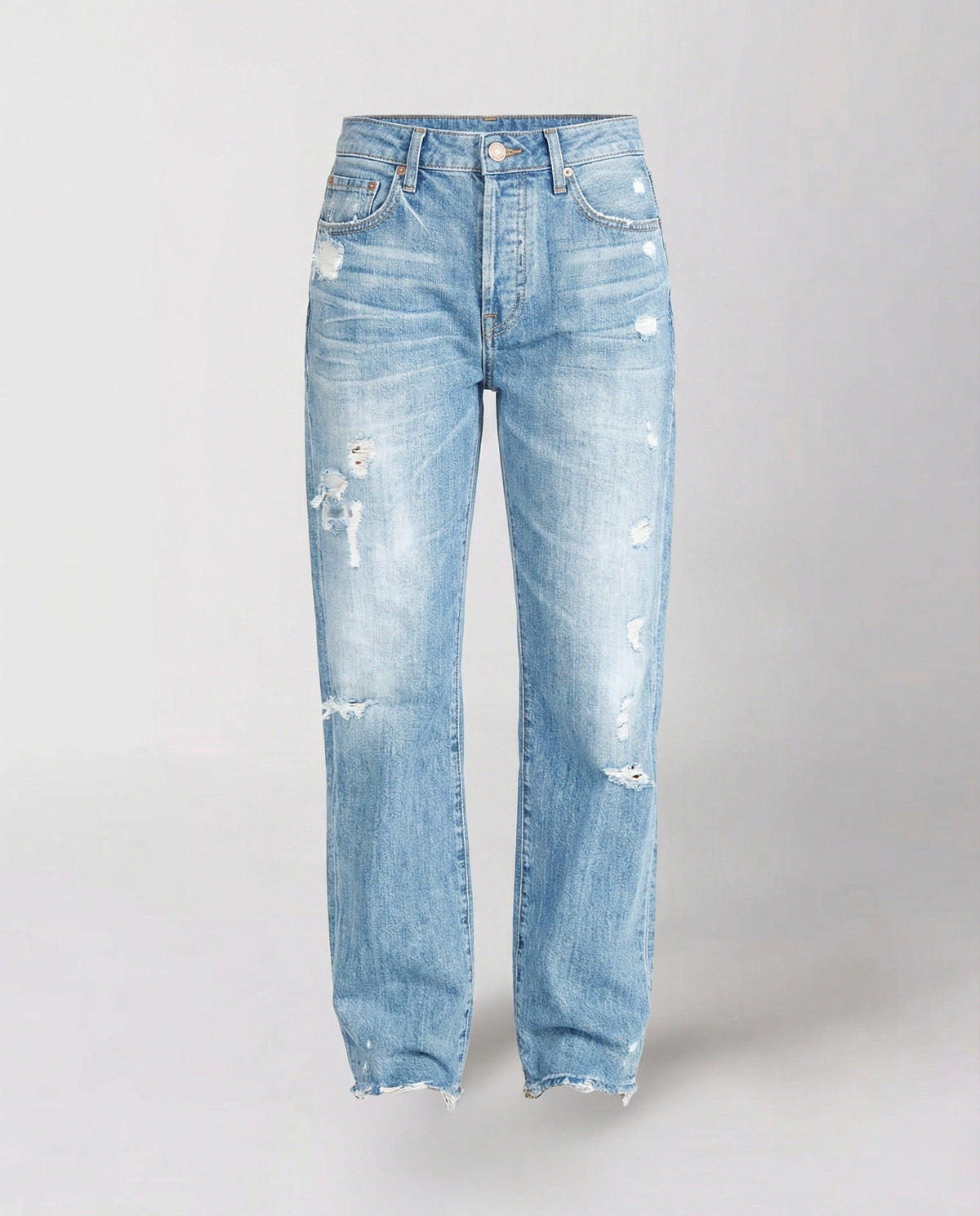 Straight Leg Jeans with Distressed Detail and Mid Rise