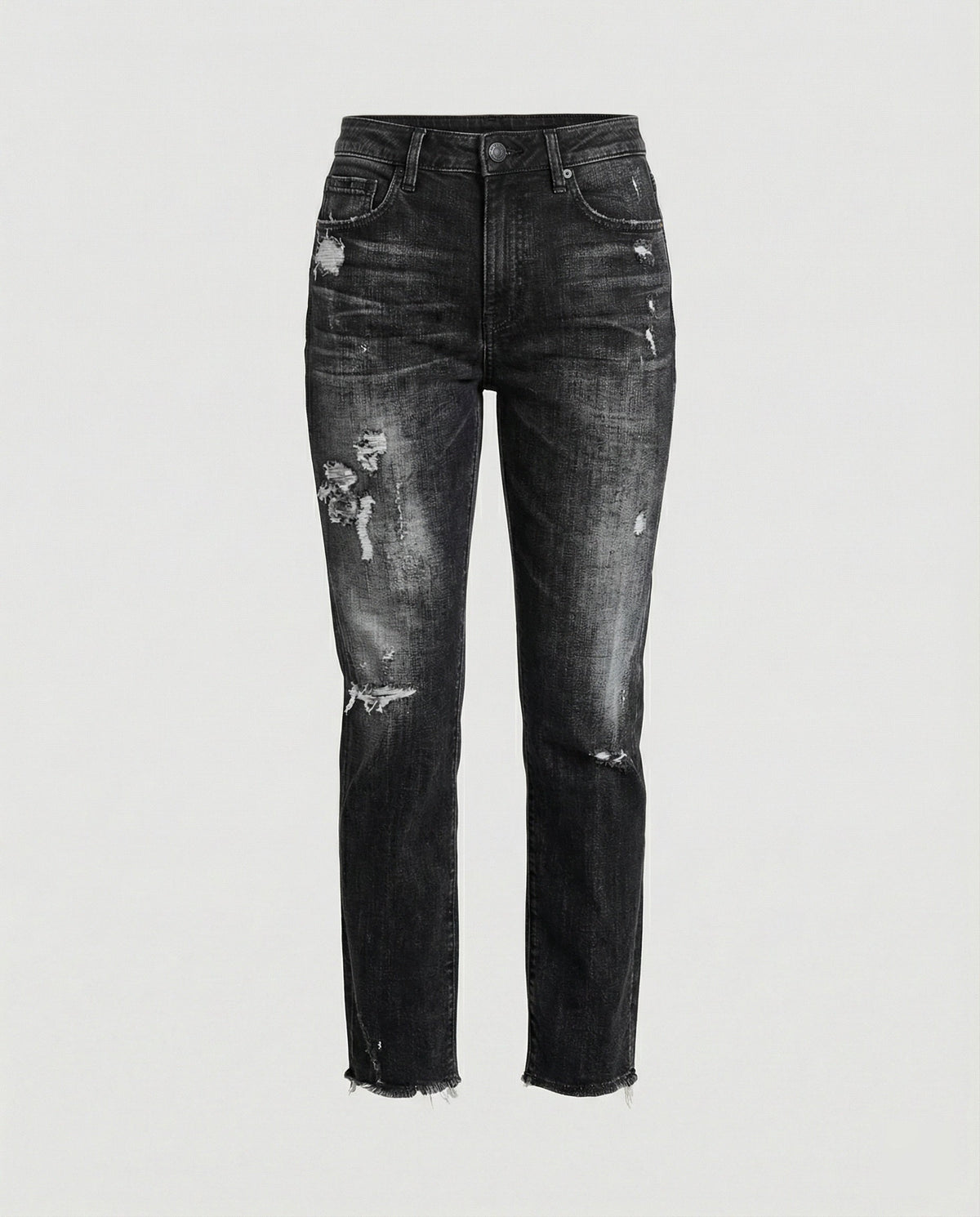 Straight Leg Jeans with Distressed Detail and Mid Rise