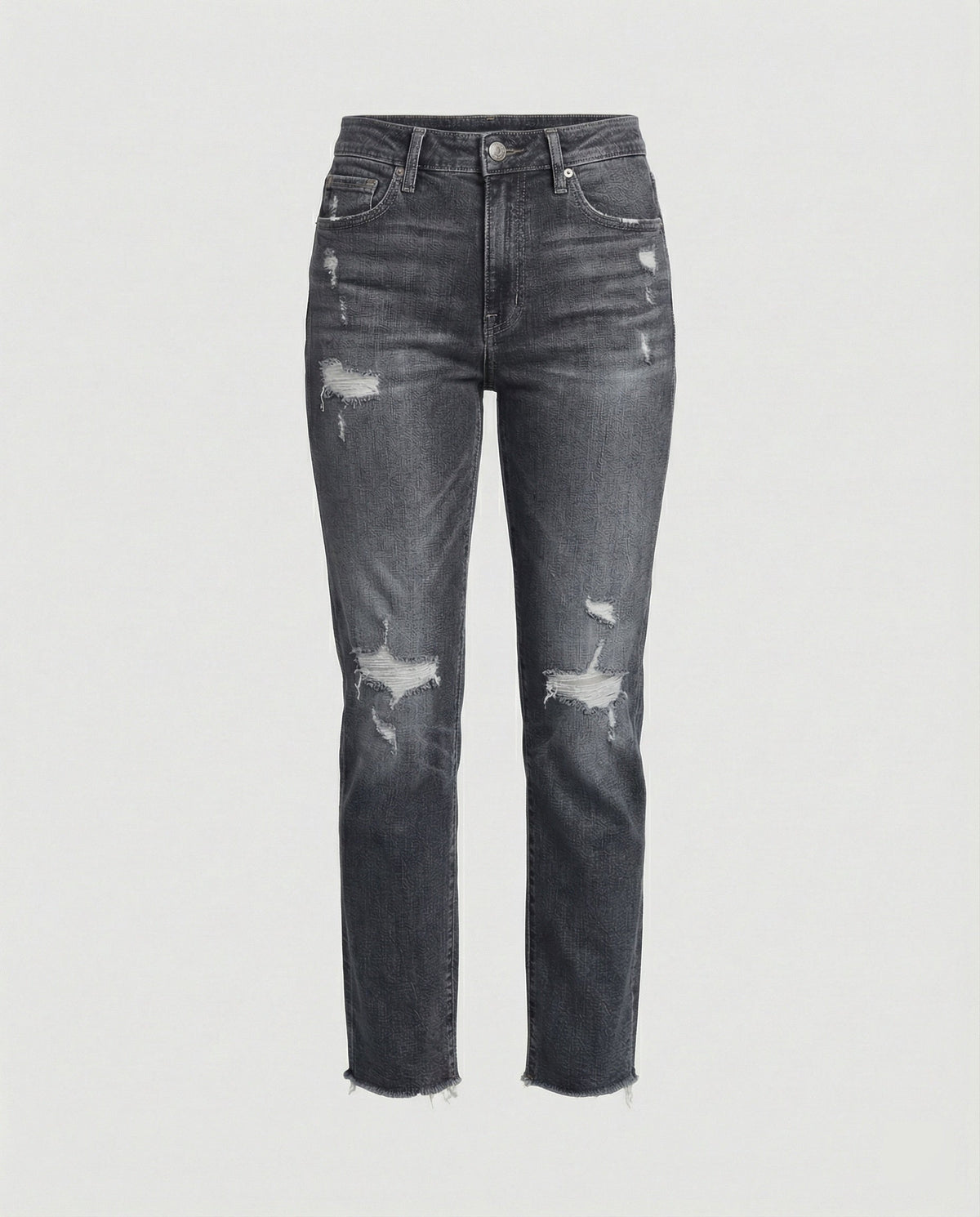 Straight Leg Jeans with Distressed Detail and Mid Rise