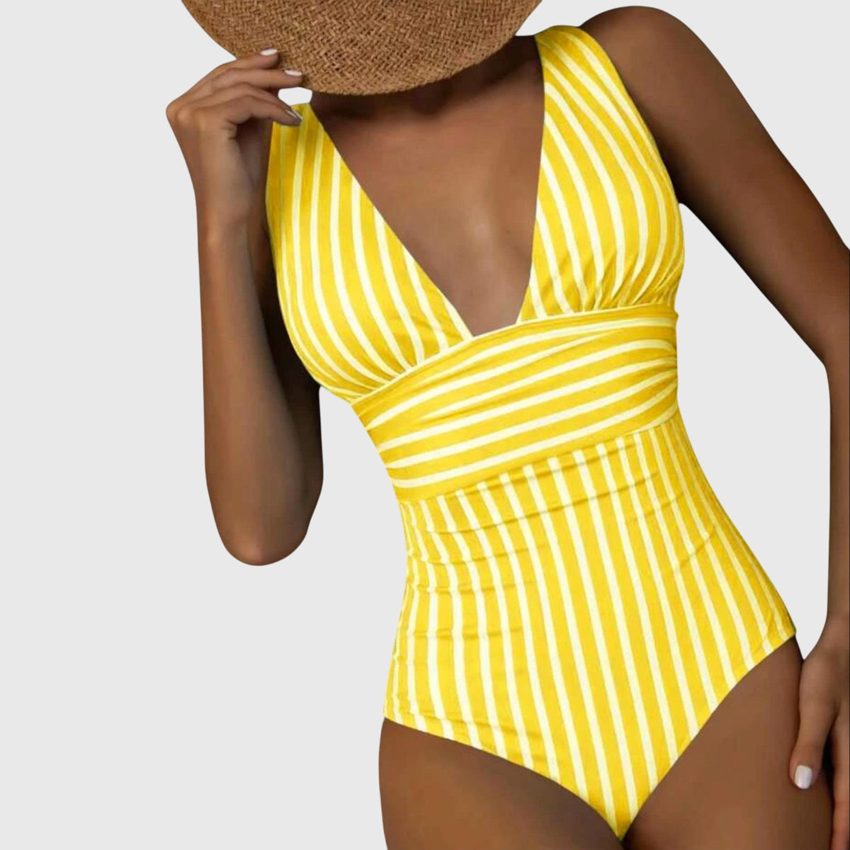 Striped One Piece Swimsuit with Deep V-Neckline and Wrap Waist