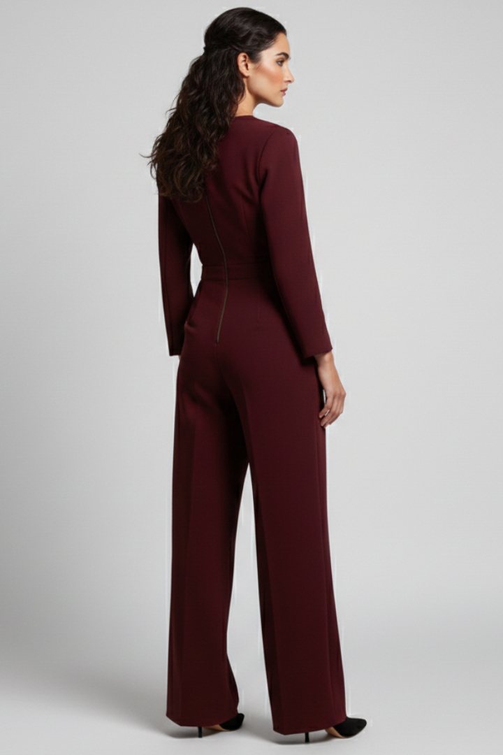 Tailored Wide Leg Jumpsuit with Blazer Collar and Long Sleeves