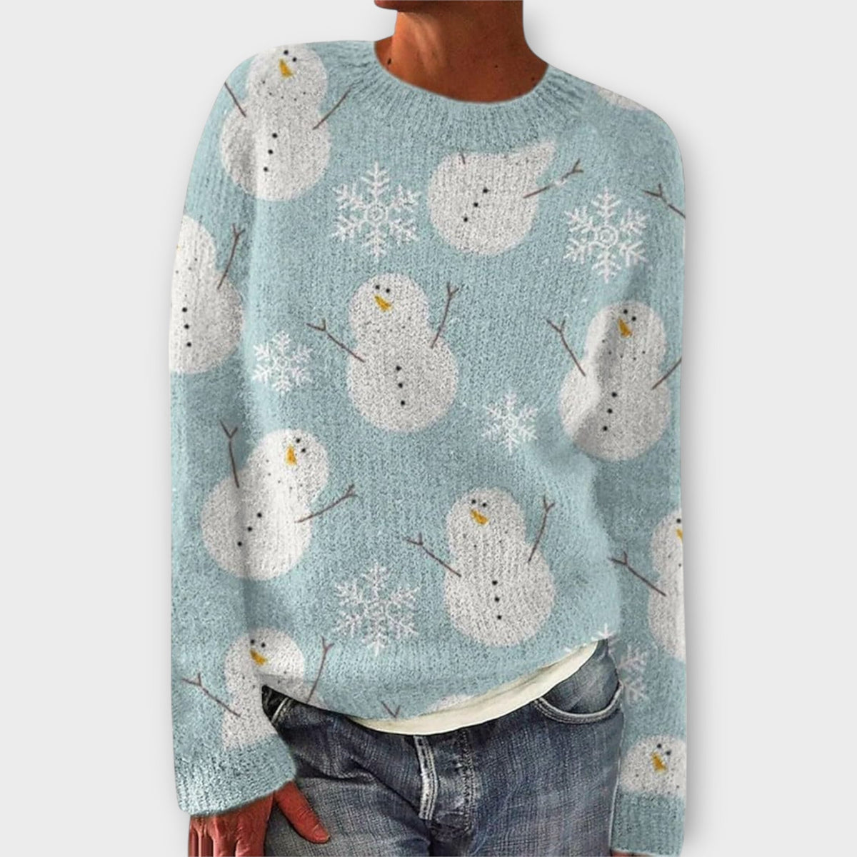Festive Pattern Christmas Jumper with Crew Neck and Ribbed Trims