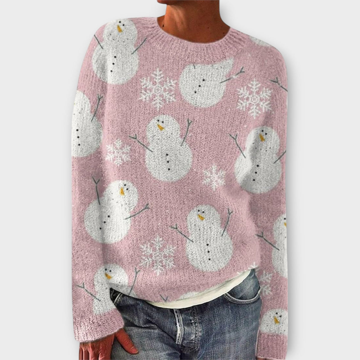 Festive Pattern Christmas Jumper with Crew Neck and Ribbed Trims