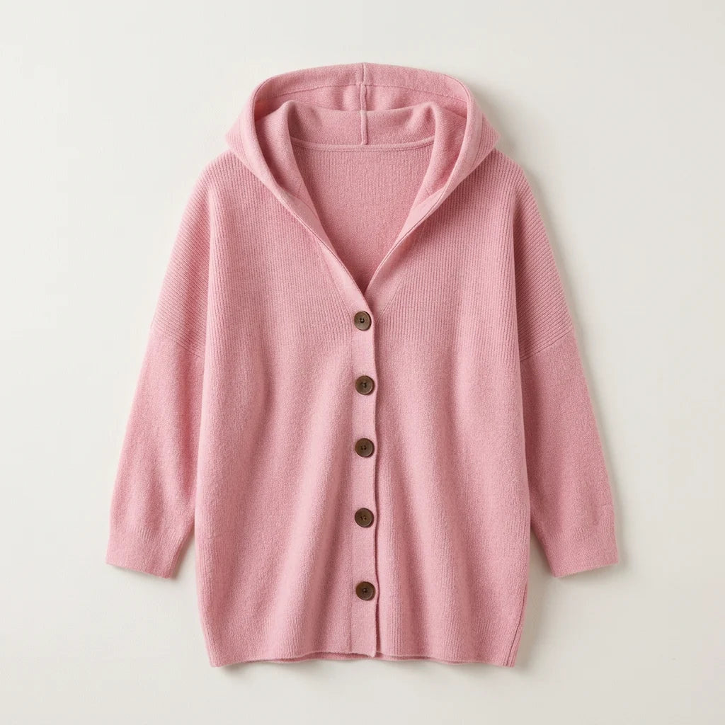 Hooded Cardigan with Button Front and Dropped Shoulder Sleeves