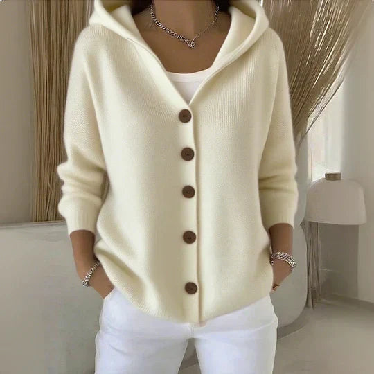 Hooded Cardigan with Button Front and Dropped Shoulder Sleeves