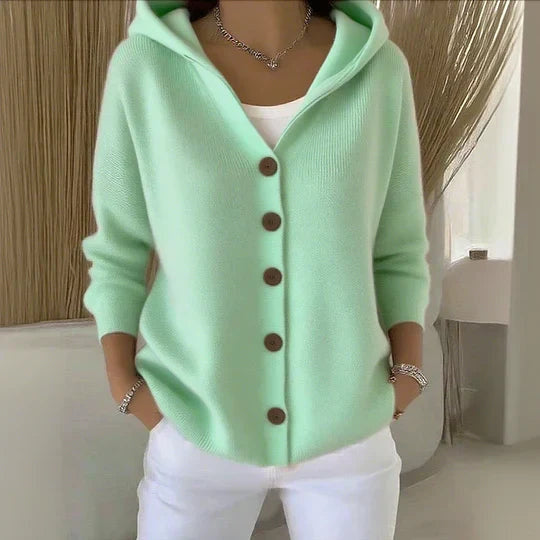 Hooded Cardigan with Button Front and Dropped Shoulder Sleeves
