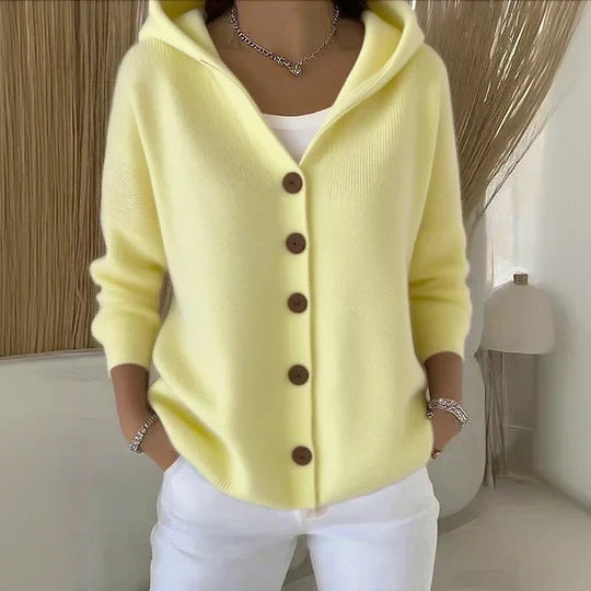 Hooded Cardigan with Button Front and Dropped Shoulder Sleeves